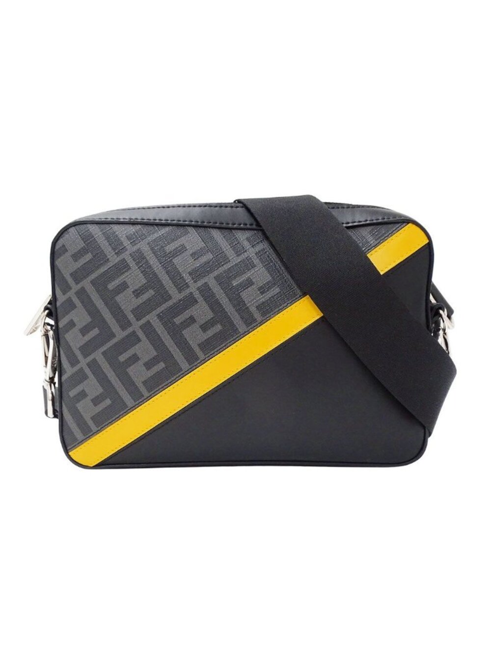 Fendi Shoulder Bag Leather Diagonal Camera Case Black Yellow Crossbody Casual